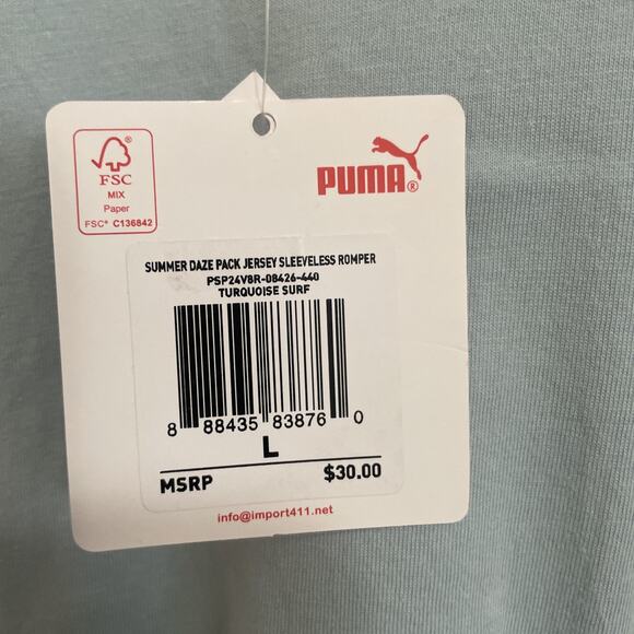 NWT Girl’s Puma Jersey Sleeveless Romper Size L (10/12) Turquoise $30 Orig - Picture 6 of 6